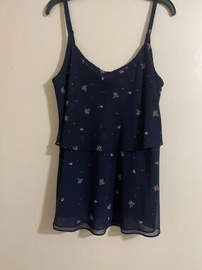 CAbi Floral Lined Layered Tank Top Spaghetti Strap Casual Top Sz S Camisole